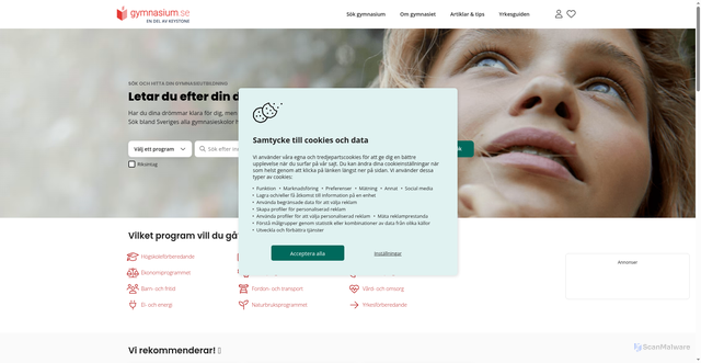 Security scan screenshot of https://www.gymnasium.se/