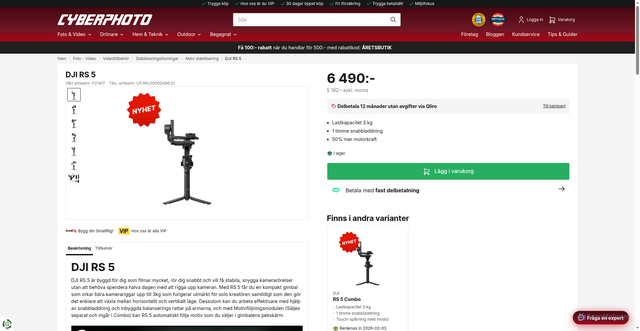 Security scan screenshot of https://www.cyberphoto.se/foto-video/videotillbehor/stabiliseringslosningar/gimbal-aktiv-stabilisering/dji-rs-5