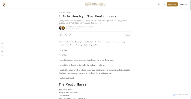 Security scan screenshot of https://kaylacraig.substack.com/p/palm-sunday-the-could-haves