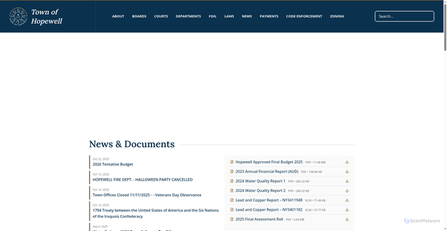 Security scan screenshot of https://townofhopewellny.gov/