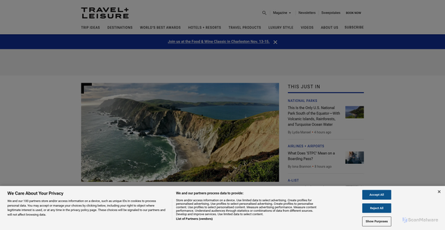 Security scan screenshot of https://www.travelandleisure.com