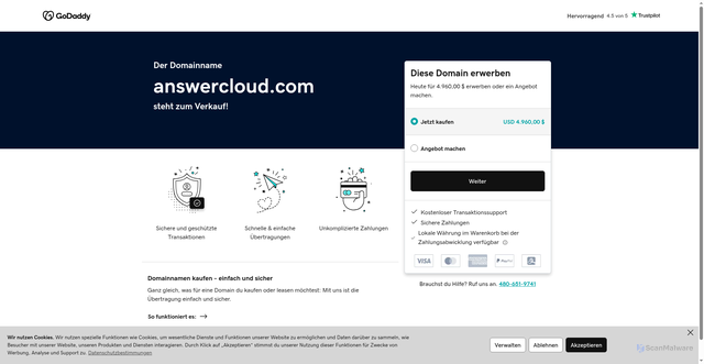 Security scan screenshot of https://answercloud.com