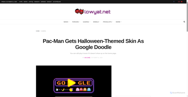 Security scan screenshot of https://www.lowyat.net/2025/371824/pac-man-halloween-google-doodle/