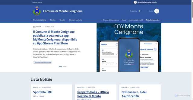 Security scan screenshot of https://www.comune.montecerignone.pu.it