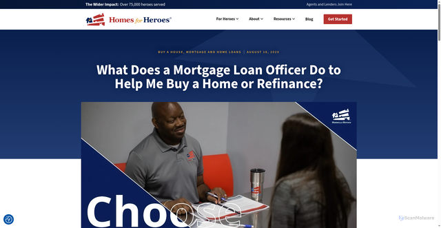 Security scan screenshot of https://www.homesforheroes.com/blog/bp-what-does-mortgage-loan-officer-do/