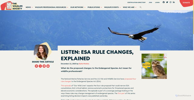 Security scan screenshot of https://wildlife.org/listen-esa-rule-changes-explained/