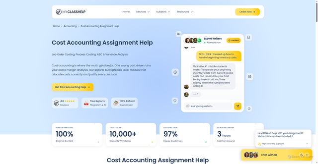 Security scan screenshot of https://myclasshelp.pages.dev/accounting/cost-accounting-assignment-help/