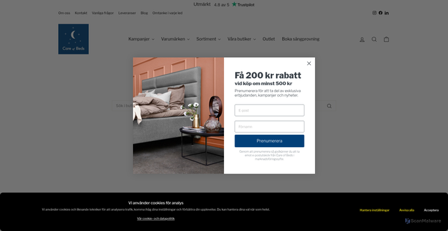 Security scan screenshot of https://careofbeds.se