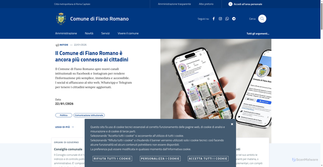 Security scan screenshot of https://www.comune.fianoromano.rm.it/