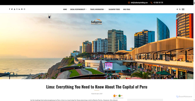 Security scan screenshot of https://www.salkantaytrekking.com/blog/lima-everything-you-need-to-know-about-the-capital-of-peru/
