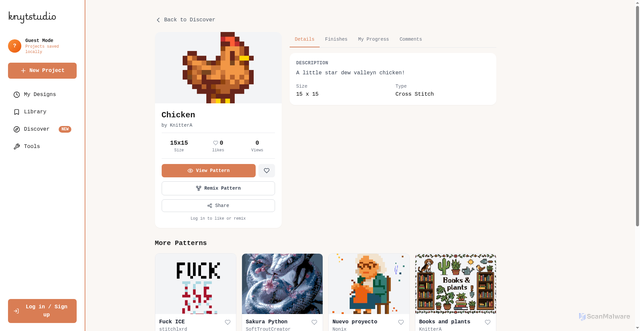 Security scan screenshot of https://knytfolketstickit.pages.dev/dashboard?openPattern=5df7b9a9-31d4-4b57-b5a0-fb63b5fabcc4