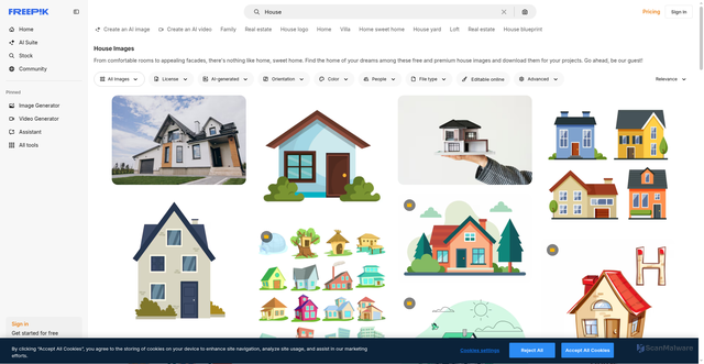 Security scan screenshot of https://www.freepik.com/free-photos-vectors/house