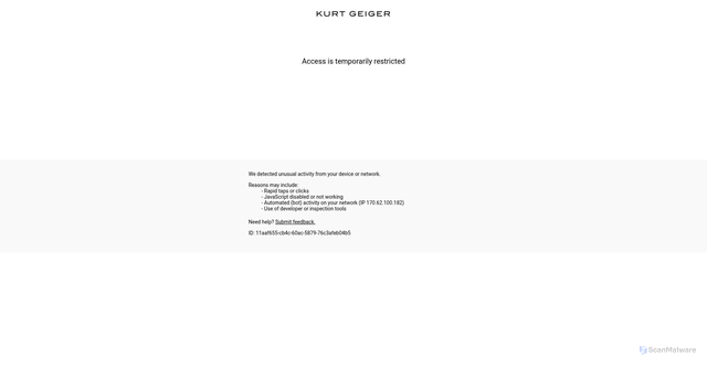 Security scan screenshot of https://kurtgeiger.com