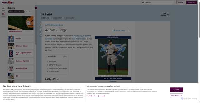 Security scan screenshot of https://mlb.fandom.com/wiki/Aaron_Judge