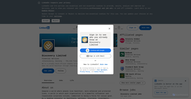 Security scan screenshot of https://za.linkedin.com/company/discovery-limited