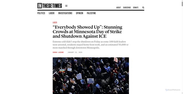 Security scan screenshot of https://inthesetimes.com/article/minneapolis-minnesota-general-strike-trump-ice