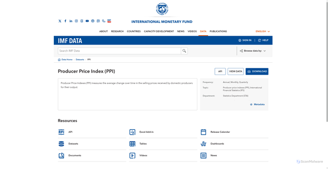 Security scan screenshot of https://data.imf.org/en/datasets/IMF.STA:PPI