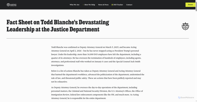 Security scan screenshot of https://www.thejusticeconnection.org/news-and-press/fact-sheet-todd-blanche-devastating-leadership-doj