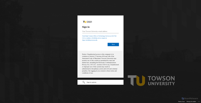 Security scan screenshot of https://blackboard.towson.edu