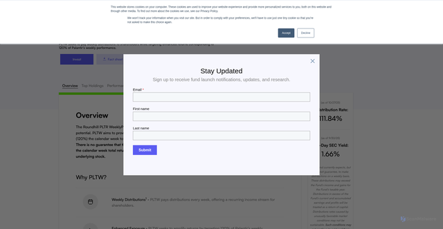 Security scan screenshot of https://www.roundhillinvestments.com/etf/pltw/