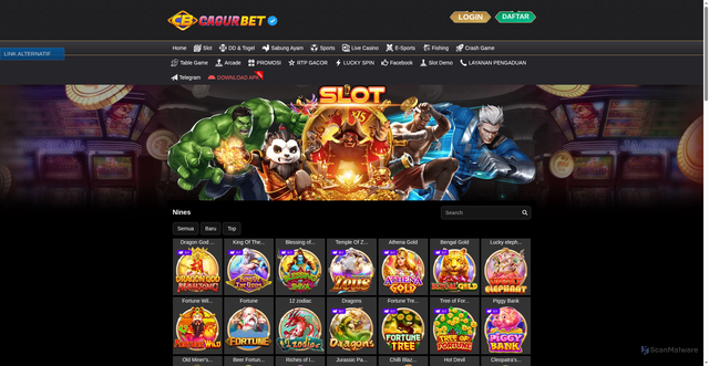 Security scan screenshot of https://cagurbetlion.click/desktop/game/slot/nines