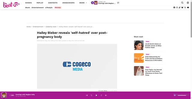 Security scan screenshot of https://www.thebeat925.ca/news/700163/hailey-bieber-reveals-self-hatred-over-post-pregnancy-body