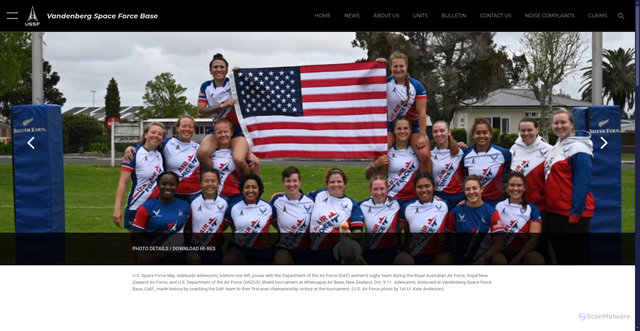 Security scan screenshot of https://www.vandenberg.spaceforce.mil/News/Article-Display/Article/4367705/space-force-officer-leads-daf-womens-rugby-team-to-historic-championship-victory/