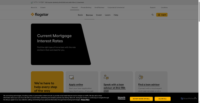 Security scan screenshot of https://www.flagstar.com/personal/borrow/home-loans/mortgage-rates.html