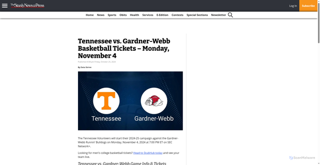 Security scan screenshot of https://thesnaponline.com/2024/10/25/tennessee-vs-gardner-webb-basketball-tickets-monday-november-4/