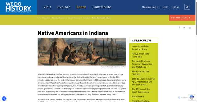 Security scan screenshot of https://indianahistory.org/education/education-resources/educator-resources/curriculum/native-americans-in-indiana/
