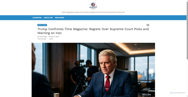 Security scan screenshot of https://www.carlosciriza.com/blog/trump-confronts-time-magazine-regrets-over-supreme-court-picks-and-warning-on-iran/