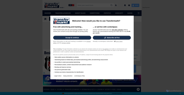 Security scan screenshot of https://www.transfermarkt.co.za/besiktas-jk/startseite/verein/114