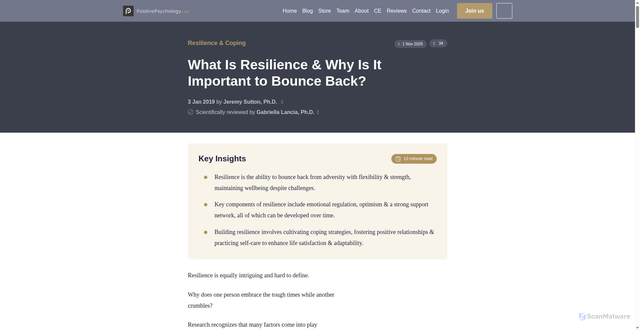 Security scan screenshot of https://positivepsychology.com/what-is-resilience/