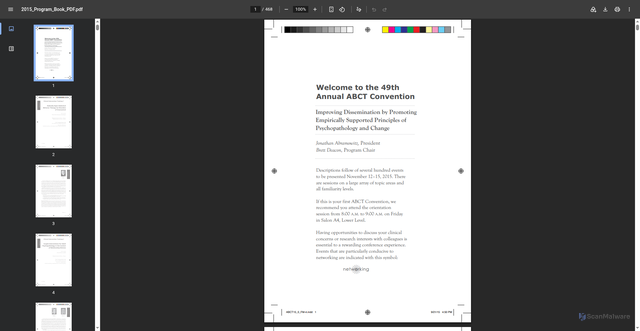 Security scan screenshot of https://conventionarchives.abct.org/conv2015/docs/2015_Program_Book_PDF.pdf