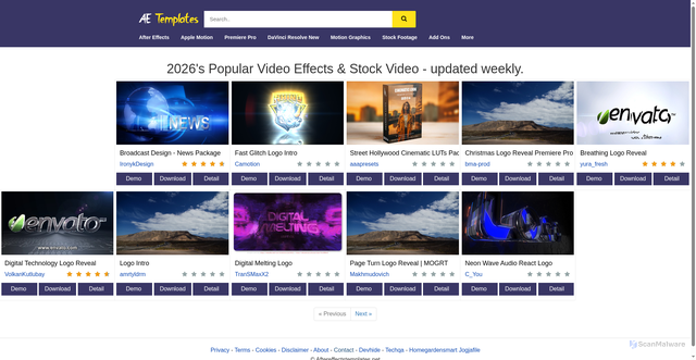 Security scan screenshot of https://aftereffectstemplates.net