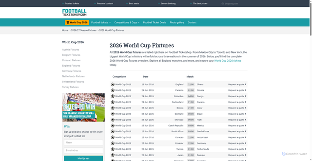 Security scan screenshot of https://football-ticketshop.com/fixtures/world-cup-fixtures/