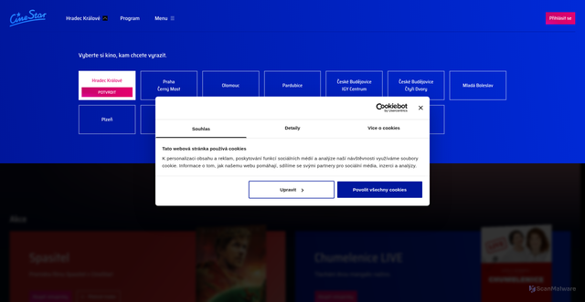 Security scan screenshot of https://cinestar.cz