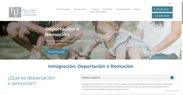 Security scan screenshot of https://www.tellerialevy.com/es-mx/inmigracion/deportacion-remocion