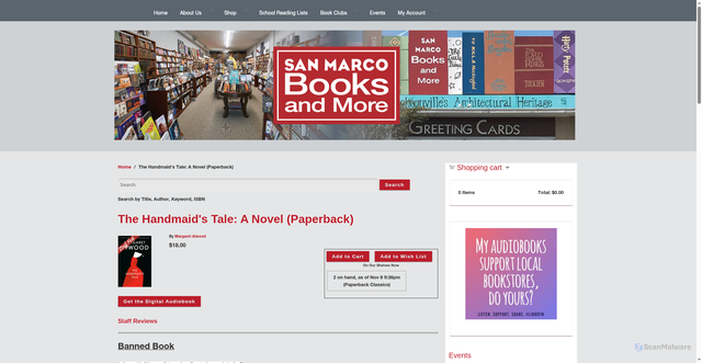 Security scan screenshot of https://www.sanmarcobooksandmore.com/book/9780385490818?srsltid=AfmBOoqO6WnxSwxvLZRXnijUL3PibEx6fp76m11vTvuS1xFllfLAsQwq