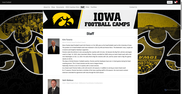 Security scan screenshot of https://iowafootball.totalcamps.com/Staff