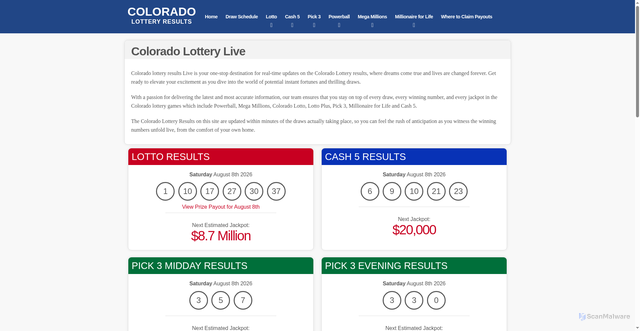 Security scan screenshot of https://coloradolotterylive.com/