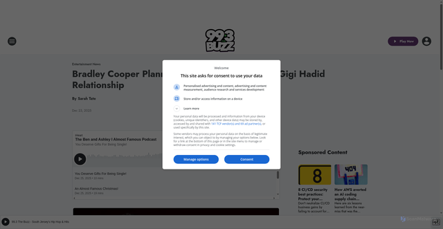 Security scan screenshot of https://993thebuzz.iheart.com/content/2025-12-23-bradley-cooper-planning-serious-next-step-in-gigi-hadid-relationship/