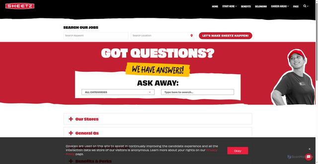 Security scan screenshot of https://jobs.sheetz.com/faqs