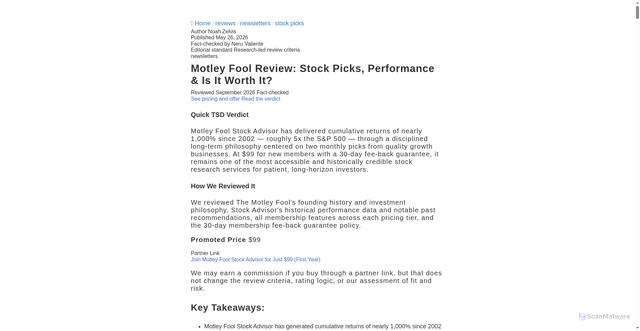 Security scan screenshot of https://www.thestockdork.com/the-motley-fool-stock-advisor-review/