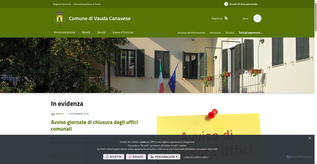 Security scan screenshot of https://www.comune.vaudacanavese.to.it/it-it/home