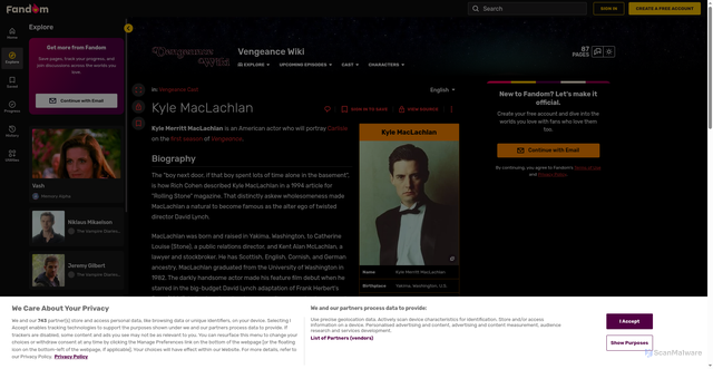 Security scan screenshot of https://vengeance-series.fandom.com/wiki/Kyle_MacLachlan