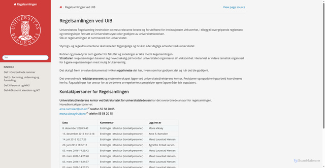 Security scan screenshot of https://regler.app.uib.no