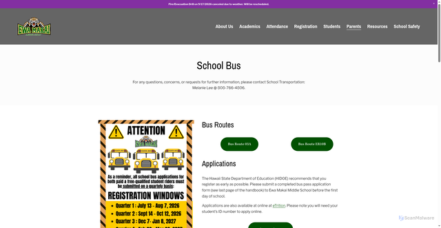 Security scan screenshot of https://www.ewamakai.org/school-bus
