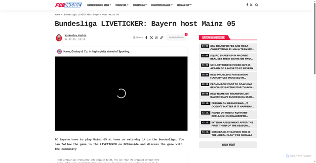 Security scan screenshot of https://fcbinside.com/2025/12/14/bundesliga-liveticker-bayern-host-mainz-05/