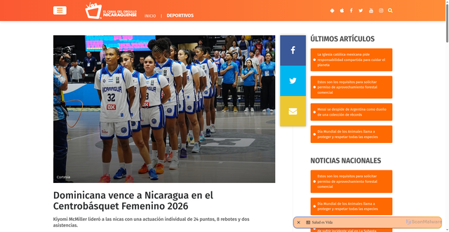 Security scan screenshot of https://www.vostv.com.ni/deportes/50387-dominicana-vence-a-nicaragua-en-el-centrobasquet-f/
